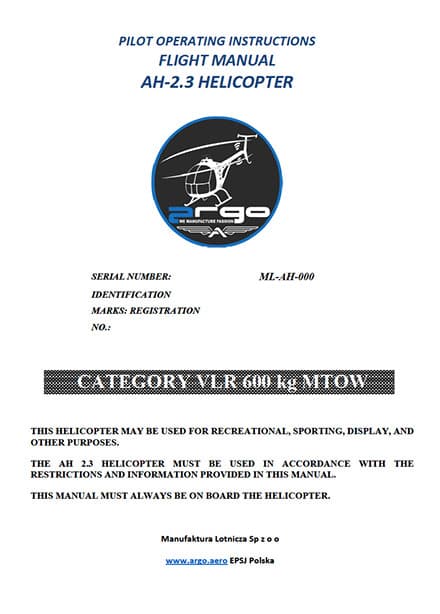 ARGO AH-23 pilot operating handbook cover