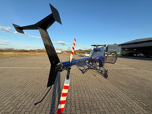 ARGO AH-22 helicopter, rear view showing the tail rotor