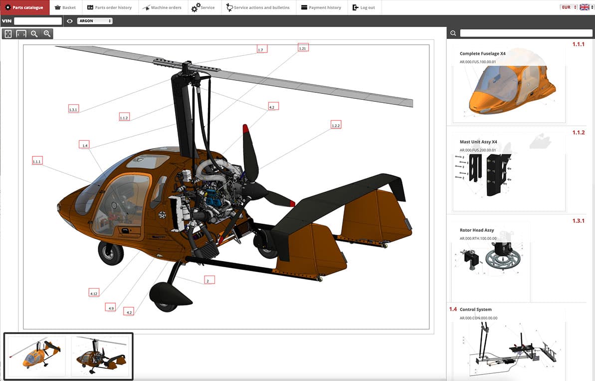 ARGON electronic parts catalogue - exploded technical diagram with part numbers