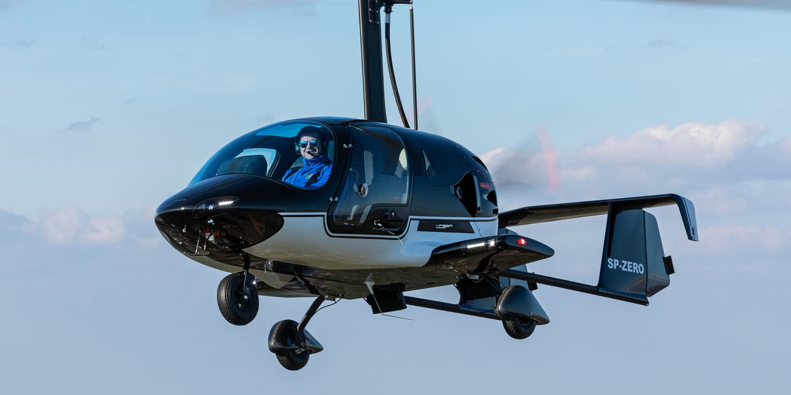 The three-seat ARGON GTL Triple in flight - the largest gyroplane in the range